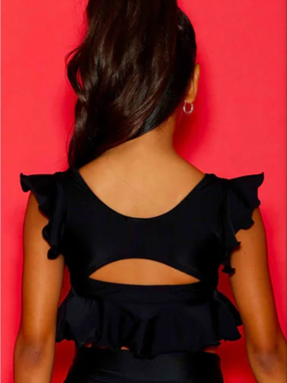 Kandi Kouture black ruffle girls dance top size child small CS4 NWT